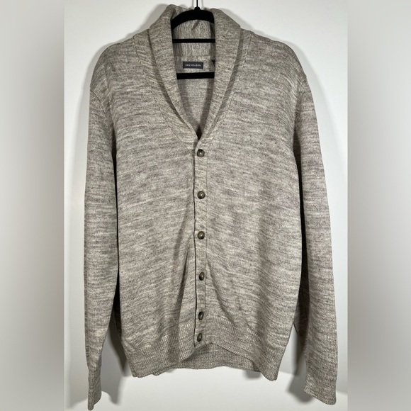 NWT Van Heusen mens gray white cardigan sz M grandpacore shawl collar - Picture 1 of 8
